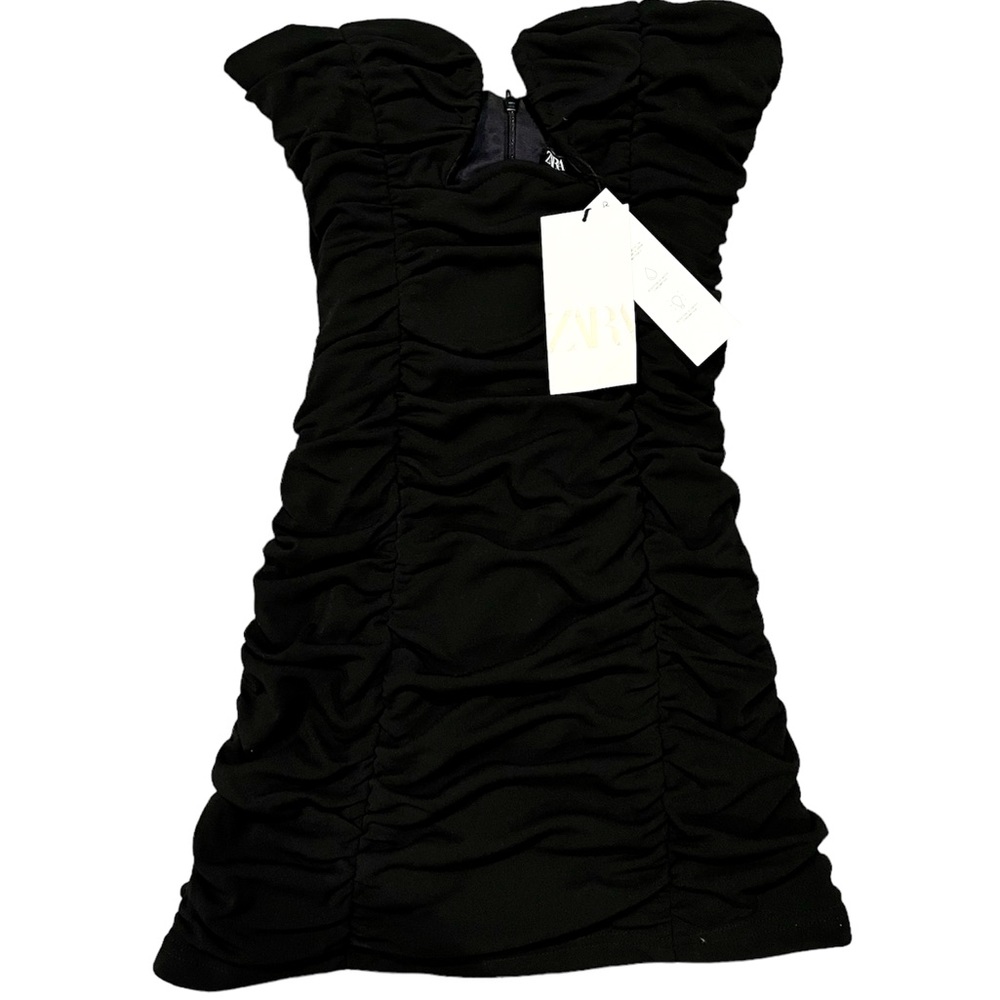 Zara Low Cut Ruged Black Mini Dress